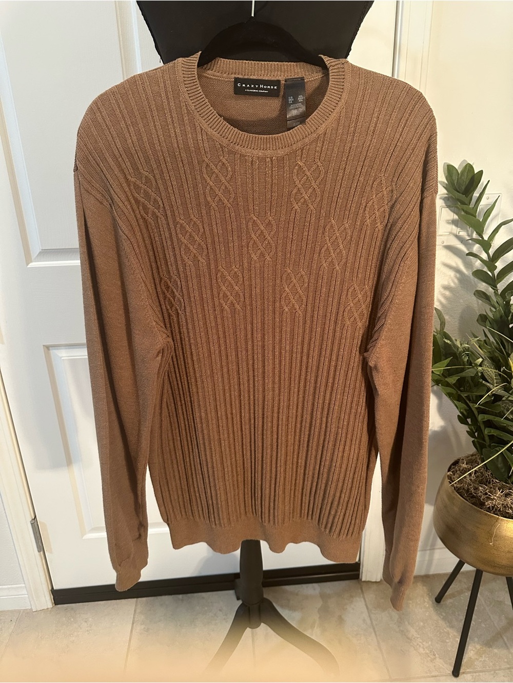 Liz Claiborne Men’s Cable Crewneck Sweater - Brown XXL